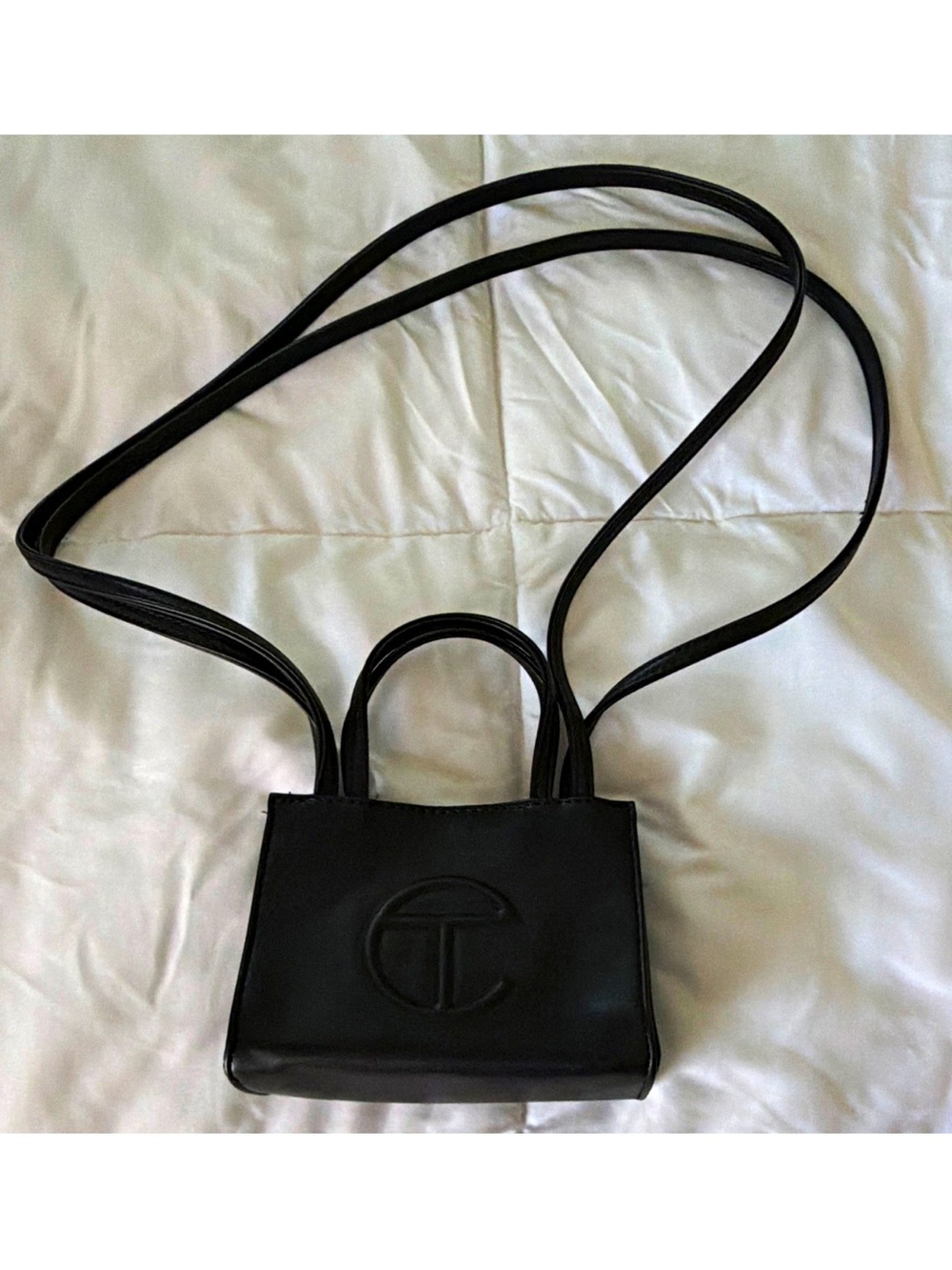 Telfar Black Mini Crossbody Bag Magnetic Closure Top Handle Logo Accent